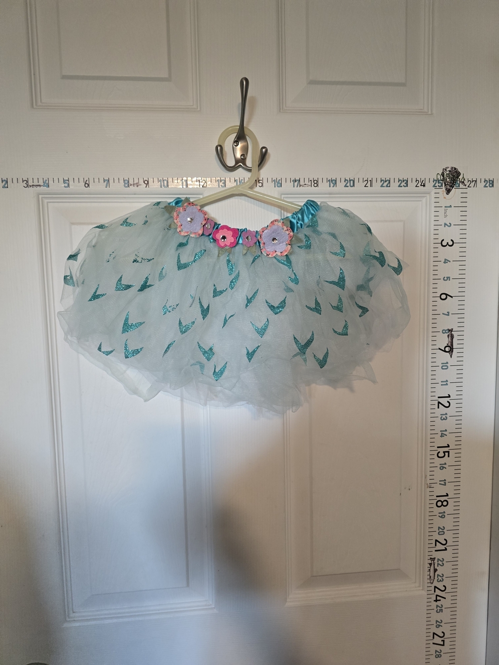 Tulle Floral Waistband Girls Tutu Skirt - Light Aqua with Teal Glitter